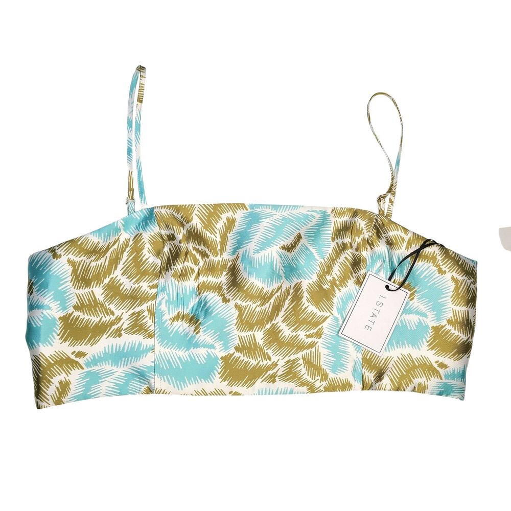 NWT 1 State Women's Floral Green Blue Crop Top Size Large